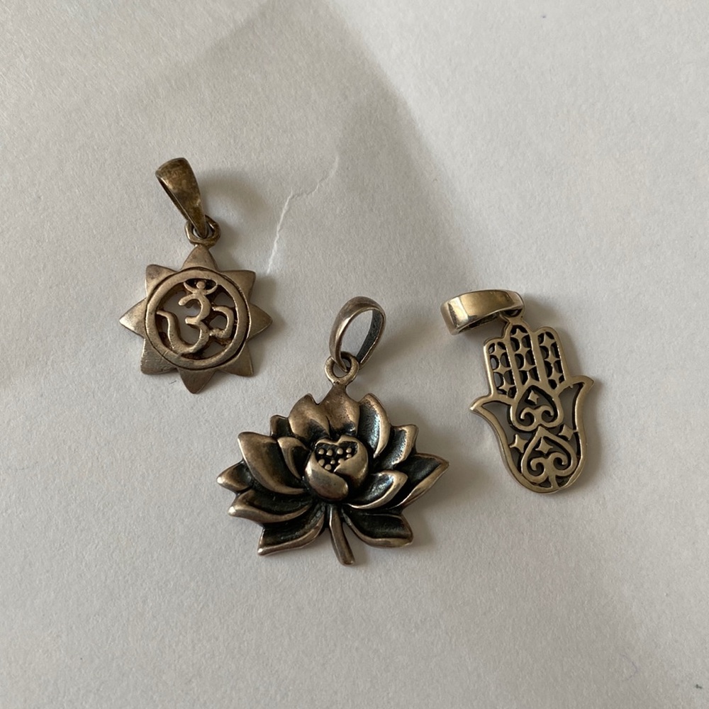 Dainty sterling silver pendant (lotus, om, hamsa)